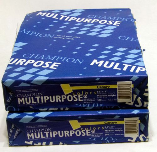 CHAMPION Multipurpose Copy Paper 20 Pound 8-1/2 x 11 - CANARY - 2 Reams of 500