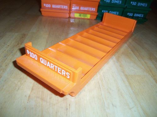 Plastic quarter coin holder $100 / 10-$10 roll orange color-coded bank equipment for sale