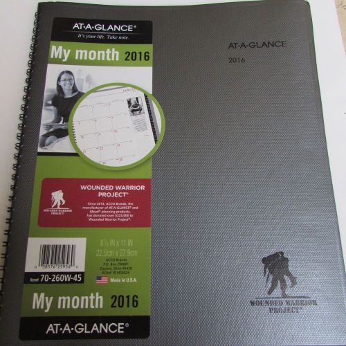 At-A-Glance Wounded Warrior Project 2016 Gray My Month Planner  NEW 70-260W-45