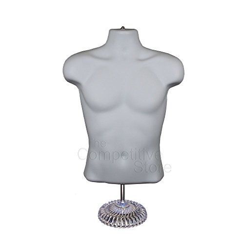 White torso male countertop mannequin form (waist long) w/ economic plastic base for sale