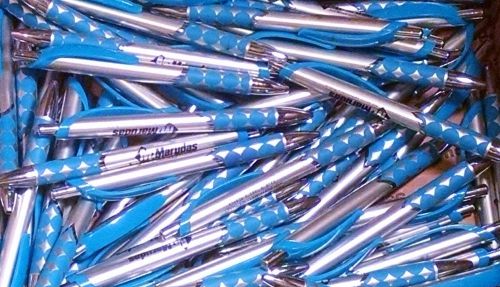 10 New Misprint Ballpoint Retractabl Ink Pens, Silver and Light Blue (Black Ink)