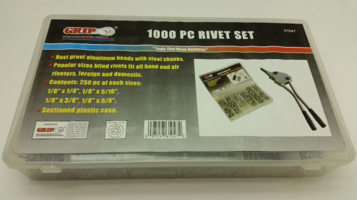 1000 pc rivet set 250 each 1/8&#034; x 1/4&#034; 5/16&#034; 3/8&#034; 5/8&#034; rust proof aluminum for sale