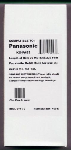 2-pack KX-FA93 Fax Film Refill Rolls for Panasonic KX-FHD331 KX-FHD332 KX-FHD351