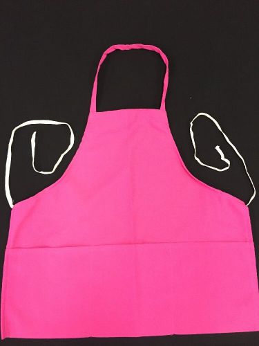 Pink kitchen bib apron w/ 3 fold up pockets, spun poly, 100% american made for sale