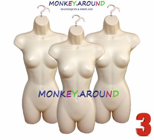 3 female mannequin flesh torso form +3 hooks - display&#039;s women shirt dress pants for sale
