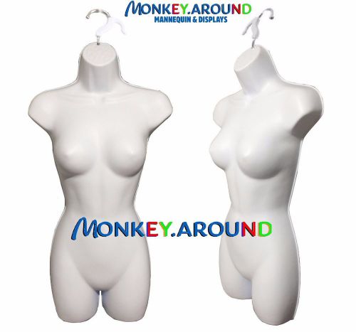 1 white mannequin female body torso form display women dress clothing w/hanger for sale