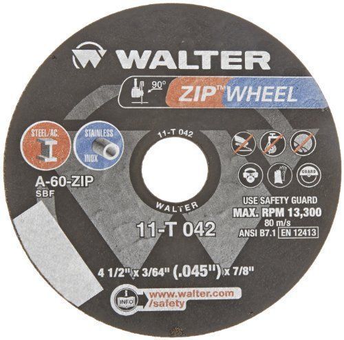Walter 11-t-042 high performance zip wheels 4-1/2 x 3/64 x 7/8 a60 grit / pkg.25 for sale