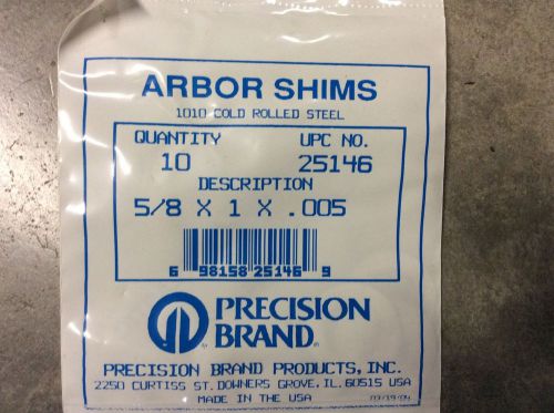 Precision brand arbor shims 25146 5/8x1x.005 quantity of 10 for sale