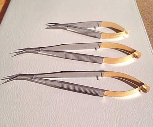 3 Pc. Set Castroviejo Corneal Scissors (Angled/Straight Blade) Micro Surgical