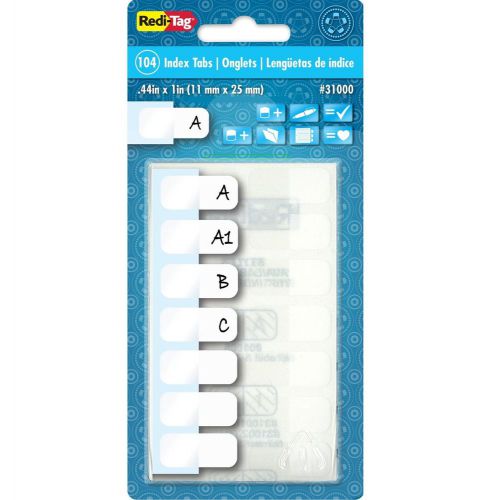 Redi-tag side-mount self-stick plastic index tabs 1 inch white 104/pack (31000) for sale