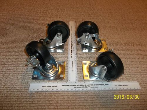4 New 3 Inch Bolt-On Swivel Ball Bearing Casters with Locks on them!  MUST SEE!