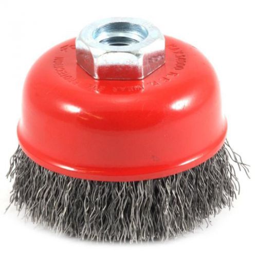 Wire cup brush, coarse crimped w/ 5/8&#034;-11 threaded arbor, 2-3/4&#034;-by-.012&#034; forney for sale