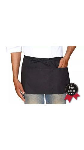 NEW Utopia Wear Waist Aprons with 3 Pockets, 2-Pack - Black (24&#034; x 12&#034;)
