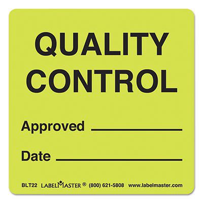 Warehouse Self-Adhesive Label, 3 x 3, QUALITY CONTROL APPROVED/DATE, 500/Roll