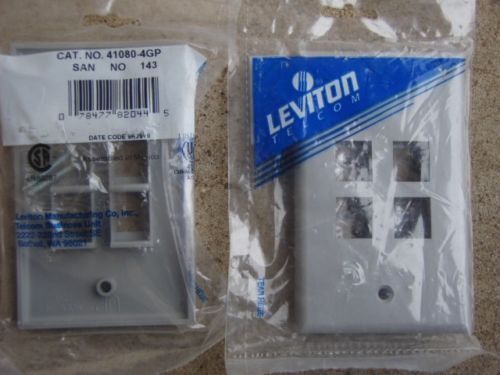 New ! Gray Leviton Quickport 4-Port Wallplate 41080-4GP voice and data