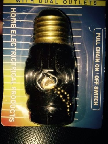 New Light Bulb Switch Socket Pull Chain Dual Receptacle Outlet Black