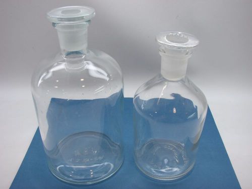 2 corning pyrex glass apothecary reagent bottles 1000ml 500ml w/stoppers t170cp1 for sale