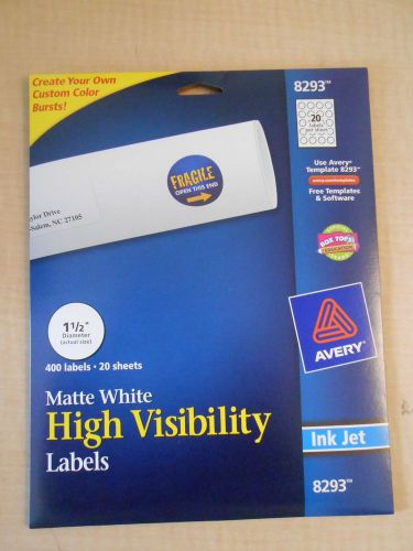 Avery 8293 Inkjet Labels, Round, 1-1/2&#034; Diameter, 400/PK, Matte White