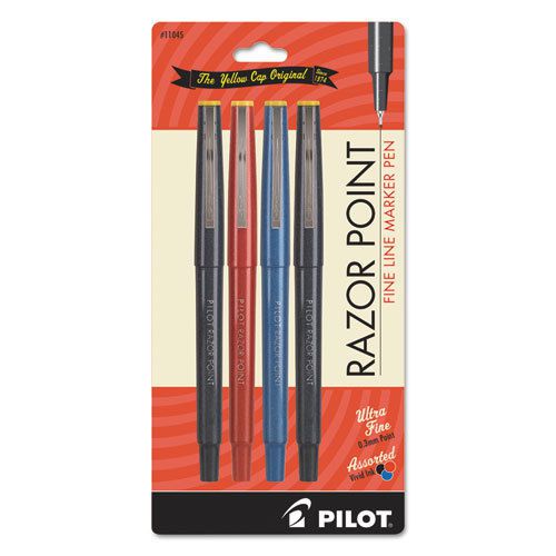 Fineliner Marker Pen, Ultra-Fine, Black/Blue/Red, 0.3mm, 4/Pack