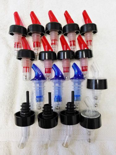 18 POUR SPOUTS Pourers for Bar Liquor Bottles Red Blue and Clear FREE SHIPPING