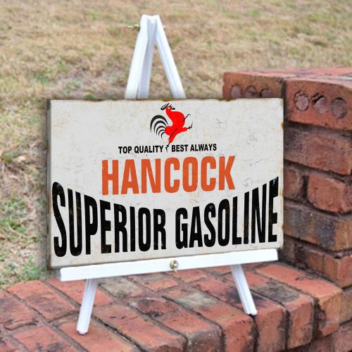 Vintage Hancock Gasoline weathered antique look metal wall decor for garage bar