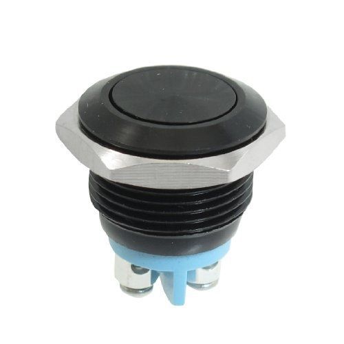 Stainless Steel Momentary Push Button Switch Black 16mm Threaded Dia SPST ON/OFF