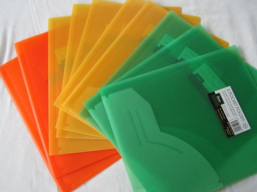 Lot of 10 Re-enforced 2 Pocket Poly Folders Assorted Colors Filexec Products CD