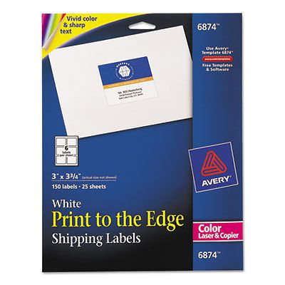 Color Printing Mailing Labels, 3 x 3 3/4, White, 150/Pack 6874