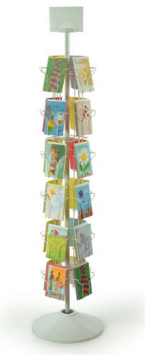 6-Tiered Greeting Card Rack for Floor, 24 Pockets, with Sign Clip, Rotating - Wh