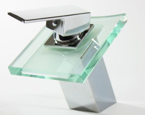 Brass&amp;Glass Bathroom Waterfall Spout Chrome Basin Tap Mixer Faucet