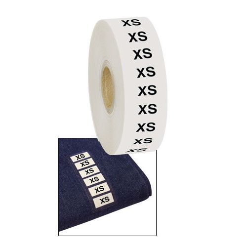 Roll of 500 New Size &#034;XS&#034; Wrap Around Clothing Size Labels 1”W X 2 3/4 ”H