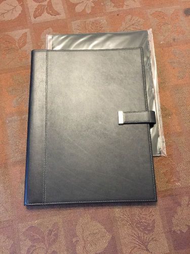 Leather Folio With Pen. Black Leather. New In Box. Sharper Image
