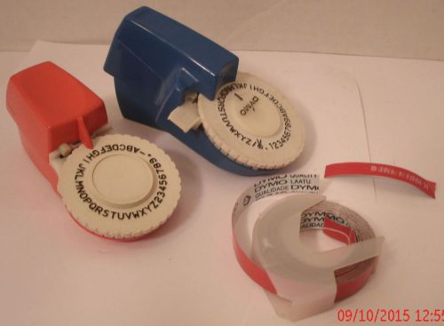 Vintage Lot of 2 Mini Label Makers Blue Dymo Red Dennison 1 Roll Dymo Tape Craft