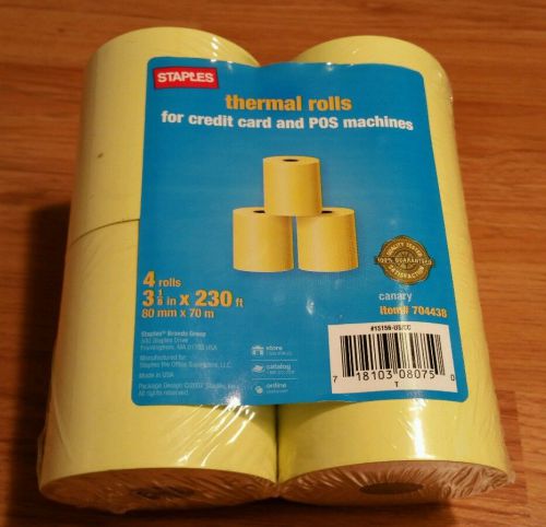 Staples Single Ply Thermal Cash Register/POS Rolls, 3 1/8&#034; x 230 ft., Canary