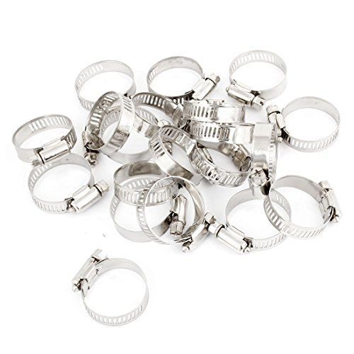 20 pcs 18mm-32mm hose clamp metal adjustable band click silver tone for sale