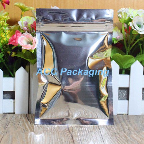 Flat Silver Aluminum Foil Mylar Zip Lock Bags Smell Proof Pouches Reclosable