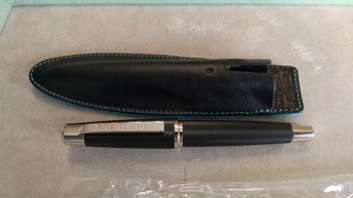 breitling luxury black rollerball pen with blue leather etui