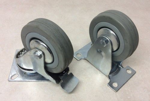 Set of 2 Casters - One with rigid plate and One Swivel w/Brake 3&#034;X3/4&#034; (C-16)