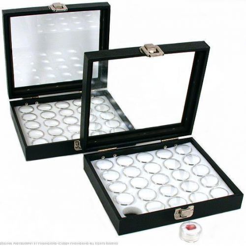 50 Gem Jars White Display Tray Glass Lid Travel Case