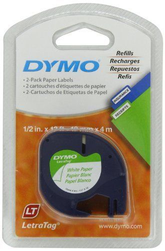 DYMO 10697 Self-Adhesive Paper Tape for LetraTag Label Makers, 1/2-inch, White,