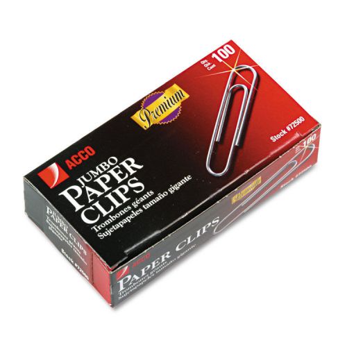 ACCO Smooth Finish Premium Paper Clips Wire Jumbo Silver 100/box 10 Boxes/pack