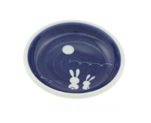 Set of Four Blue &amp; White Sauce Dishes w/Rabbits Made In Japan