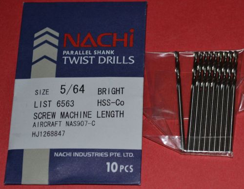 10 Pcs NACHI 5/64&#034; Screw Machine Length - Aircraft style-Brlght  HSS-Co  Drills