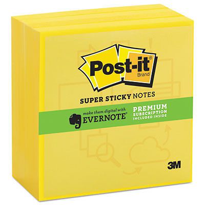 Evernote Collection Notes, 3 x 3, Electric Yellow, 90-Sheet, 4/Pack, 1 Package