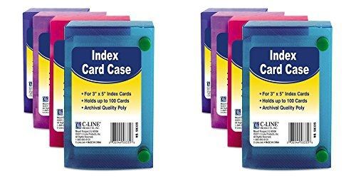C-LINE Polypropylene Index Card Case for 100 3 x 5 Inch Cards, Assorted