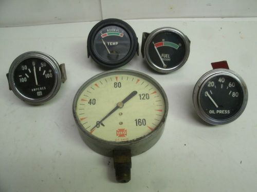Vintage Mixed Lot 5 Industrial Gauges Pressure Oil Fuel Temp Amperes Steampunk