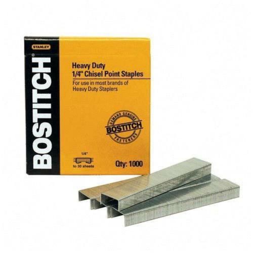 Bostitch heavy duty premium staples 2-25 sheets 0.25 inch leg 1000 per box (s... for sale