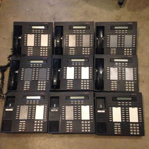 Lot of (9) lucent mlx-28d office phones with (6) handsets and (3) stands for sale