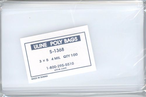 100 COUNT ULINE 3 X 5  POLY BAG # S-1368  1 PACKAGE OF 100 PER BAG!  BARGAIN!