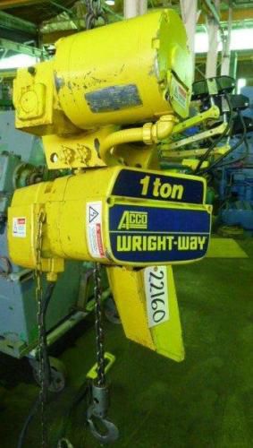 1 ton Acco Wright-Way Electric Hoist 2000 Lb. Pwr Trolley 16/5 Lift FPM (22160)